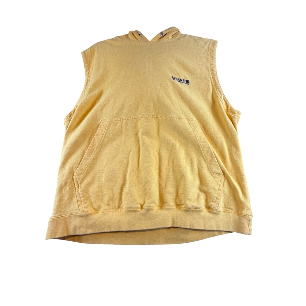 Chaps Ralph Lauren Mens Yellow Sleeveless Hoodie Vest Size M Cotton Logo 1340